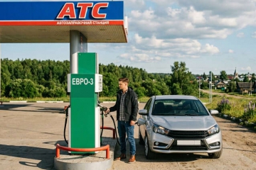 Автомобиль на заправке с топливом Евро 3